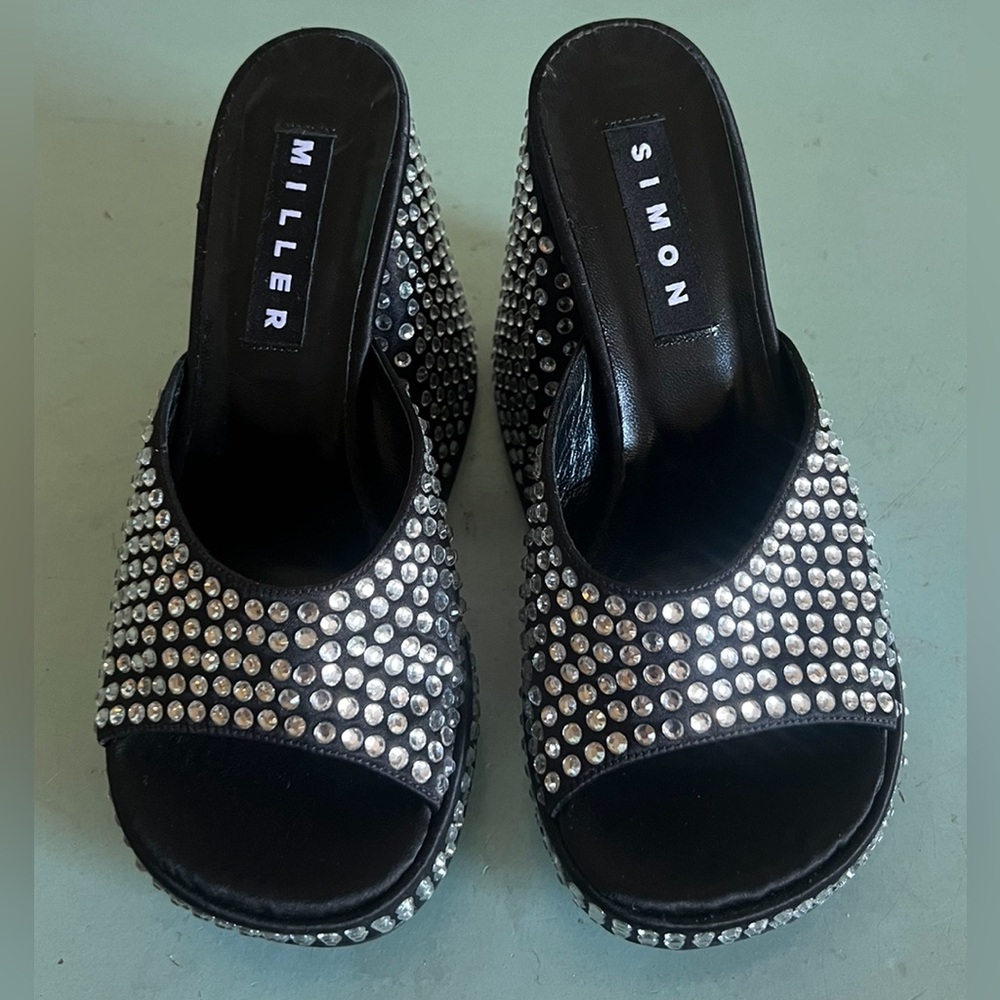Simon Miller SLICE Platform Rhinestone  Mule Block Flared Heel Sandals Shoes 35 - Picture 7 of 13